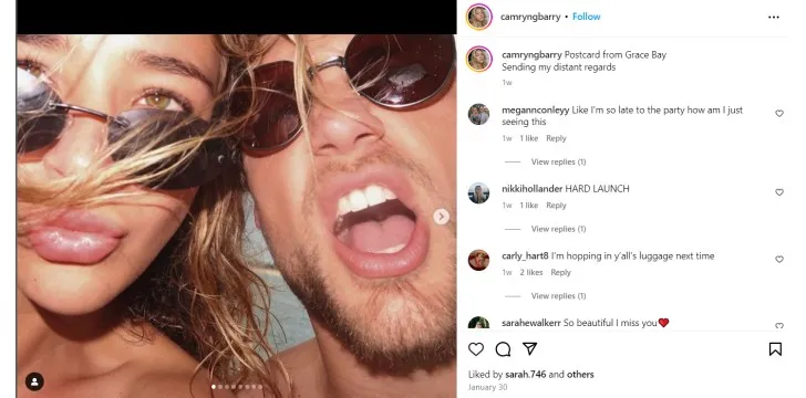 Camryn Barry's Instagram post with alleged boyfriend Robert Tonyan 