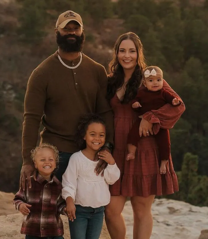 Samaje Perine and Megan Perine with their children.
