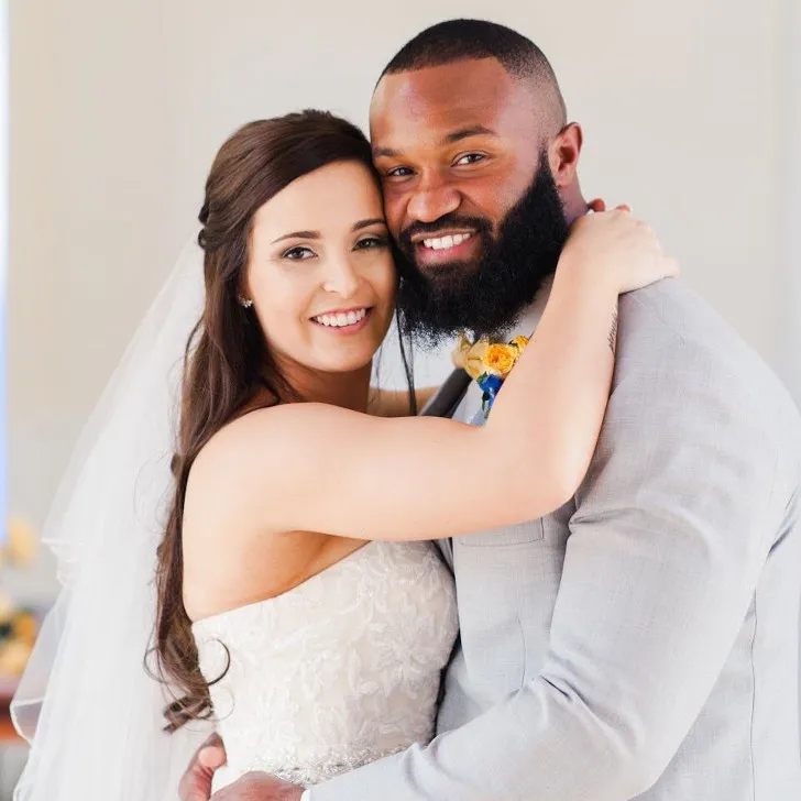 Samaje Perine and his wife Meghan Haney on their wedding day